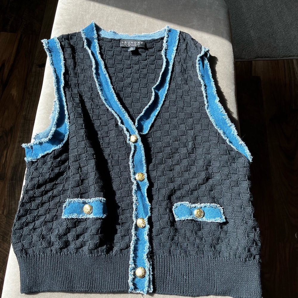 Laundry By Shelli Segal Black Knit Denim Trim Vest